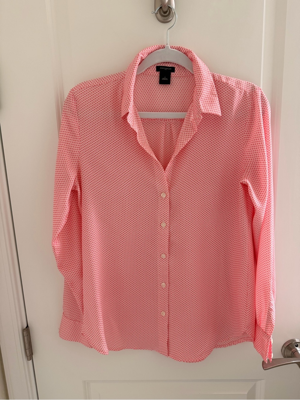 Ann Taylor Pink Microdot Button-Up Blouse